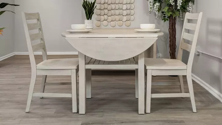 Geneva Distressed White Extendable Round Drop Leaf Dining Room Set