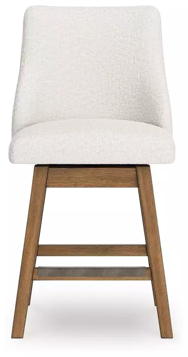 Cabalynn Oatmeal Performance Fabric Upholstered Swivel Bar Stool Set of 2