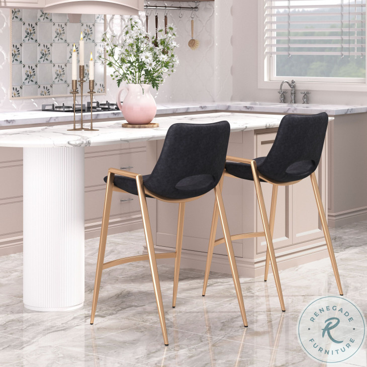 Desi Black and Gold Counter Height Stool Set of 2 From Zuo Coleman
