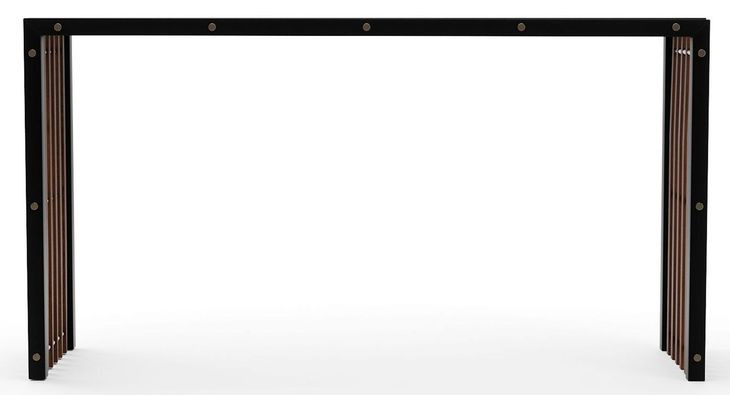 Pinstripe Dark Chocolate and Rich Walnut Rectangular Glass Top Console Table