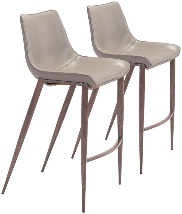 Magnus Gray Bar Stool with Matte Brown Legs Set Of 2