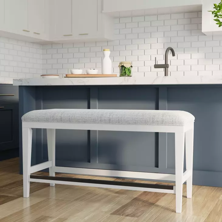 Americana Modern Cotton 49" Upholstered Counter Height Dining Bench