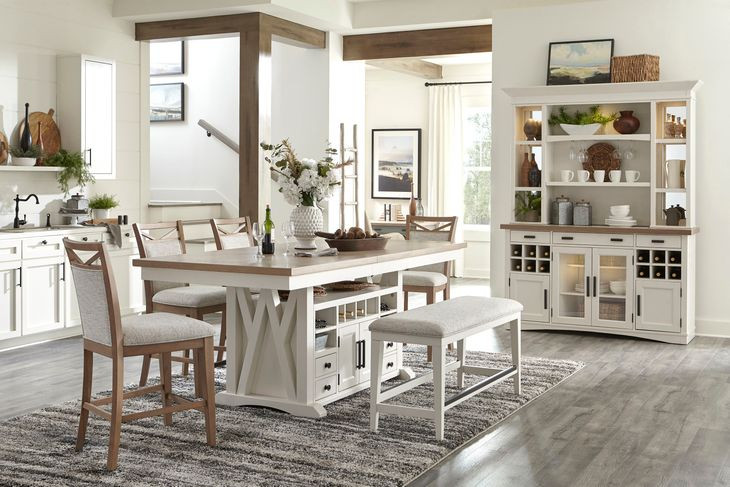 Americana Modern Cotton 49" Upholstered Counter Height Dining Bench