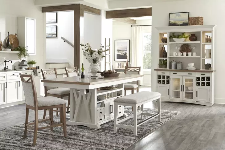 Americana Modern Cotton 49" Upholstered Counter Height Dining Bench