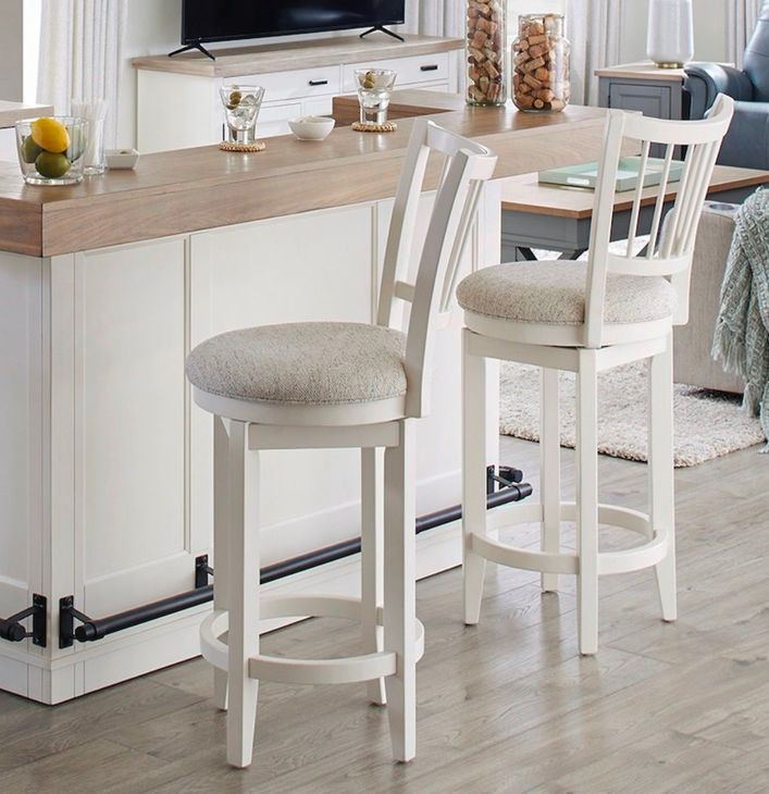 Americana Modern Cotton Spindle Back Swivel Bar Stool