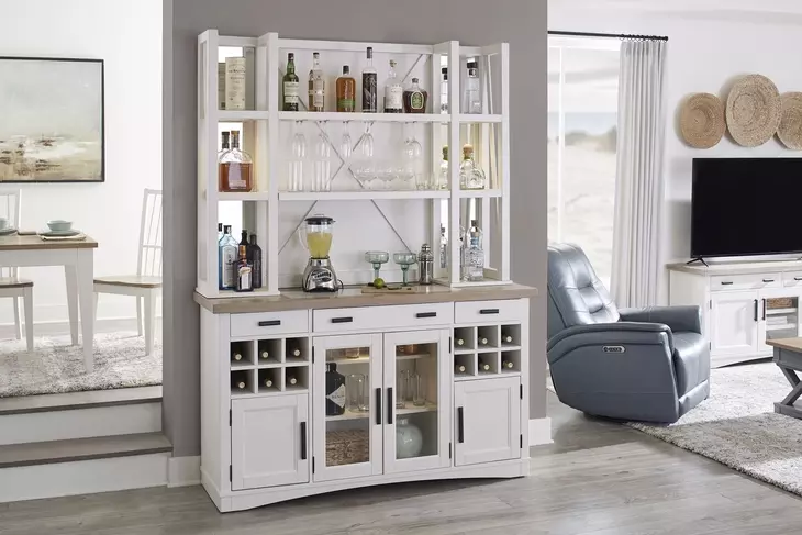 Americana Modern Cotton 66" Quartz Insert Buffet with Open Hutch