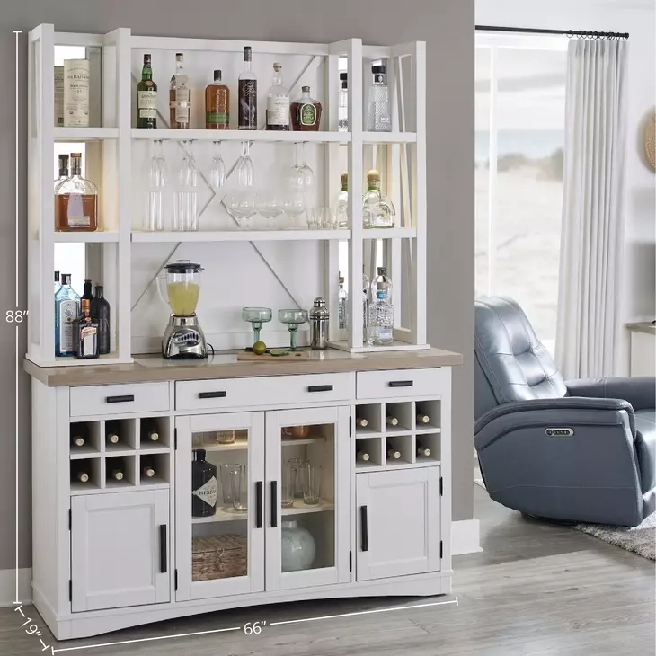 Americana Modern Cotton 66" Quartz Insert Buffet with Open Hutch