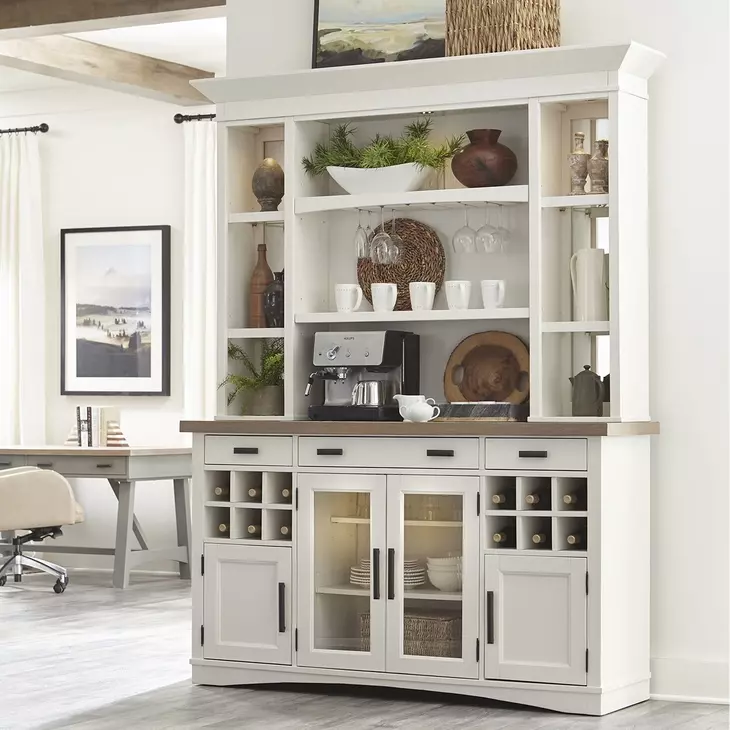 Americana Modern Cotton 69" Quartz Insert Buffet with Display Hutch