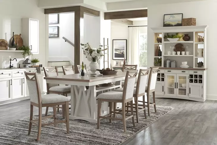 Americana Modern Cotton 69" Quartz Insert Buffet with Display Hutch