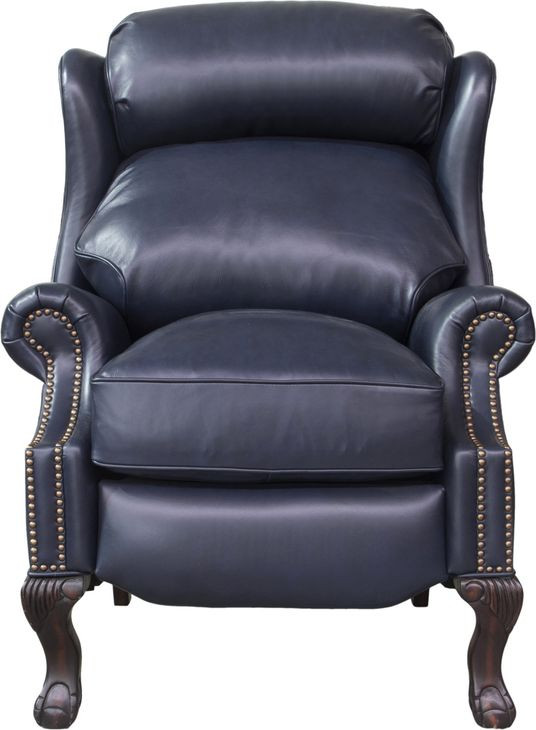 Danbury Shoreham Blue Leather Push Thru The Arms Recliner with Nailhead Trim
