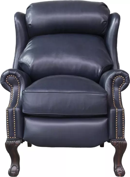 Danbury Shoreham Blue Leather Push Thru The Arms Recliner with Nailhead Trim