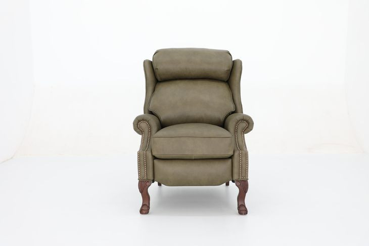 Danbury Oasis Olive Leather Push Thru The Arms Recliner with Nailhead Trim