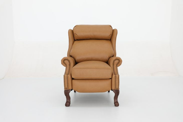Danbury Santa Fe Brandy Leather Push Thru The Arms Recliner with Nailhead Trim