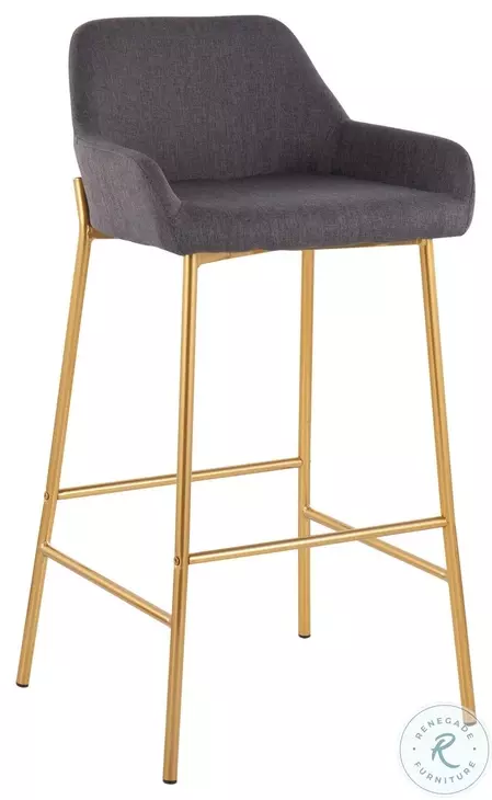 Daniella Charcoal Fabric And Gold Metal Bar Stool Set of 2