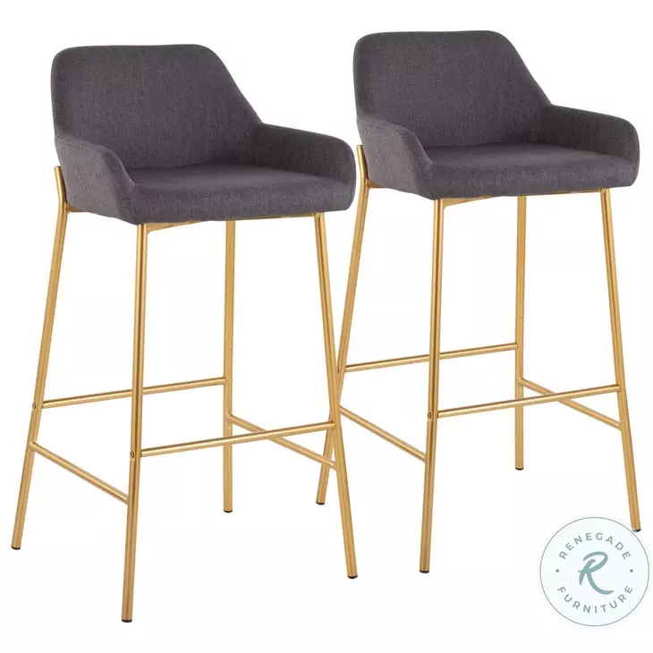 Daniella Charcoal Fabric And Gold Metal Bar Stool Set of 2