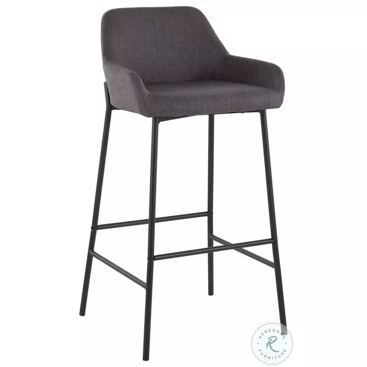 Daniella Charcoal Fabric And Black Metal Bar Stool Set of 2