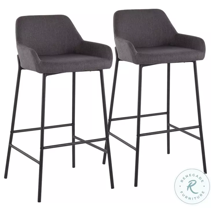 Daniella Charcoal Fabric And Black Metal Bar Stool Set of 2