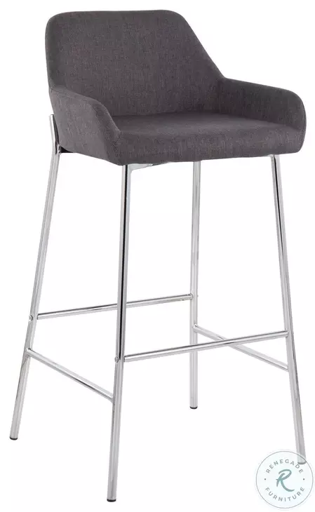Daniella Charcoal Fabric And Chrome Metal Bar Stool Set of 2