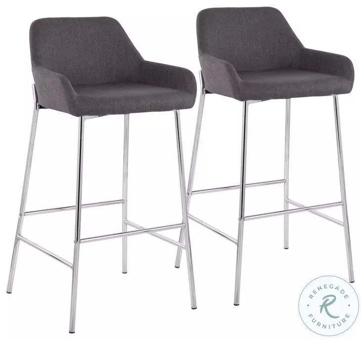 Daniella Charcoal Fabric And Chrome Metal Bar Stool Set of 2