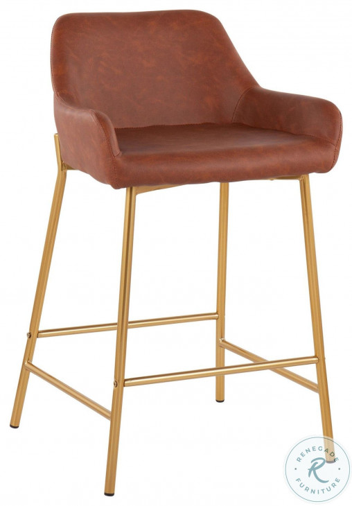 Daniella Camel PU And Gold Metal Counter Height Stool Set of 2 From Lumisource Coleman Furniture