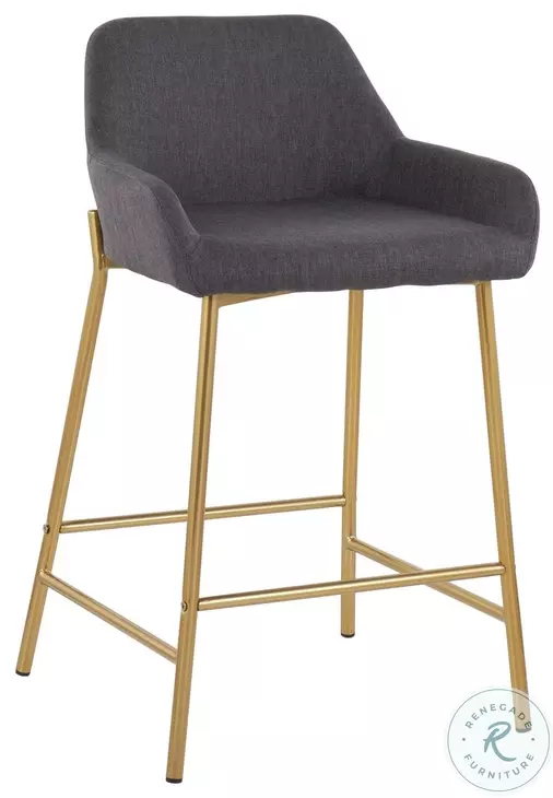 Daniella Charcoal Fabric And Gold Metal Counter Height Stool Set of 2
