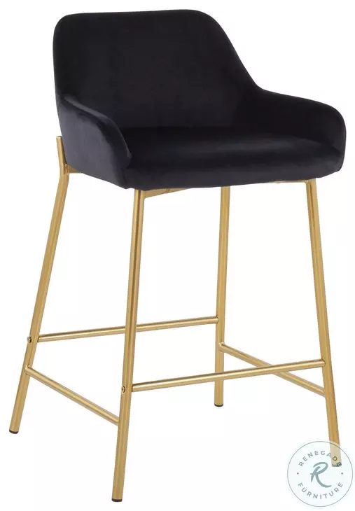 Daniella Black Velvet And Gold Metal Counter Height Stool Set of 2