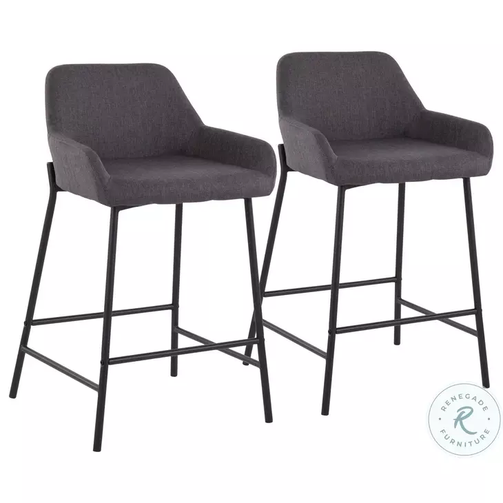 Daniella Charcoal Fabric And Black Metal Counter Height Stool Set of 2