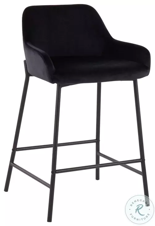 Daniella Black Velvet And Black Metal Counter Height Stool Set of 2