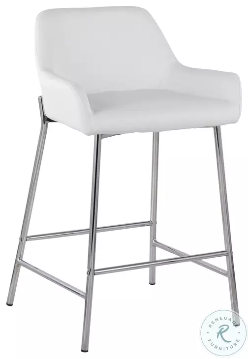 Daniella White PU And Chrome Metal Counter Height Stool Set of 2