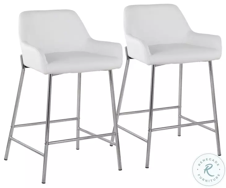 Daniella White PU And Chrome Metal Counter Height Stool Set of 2