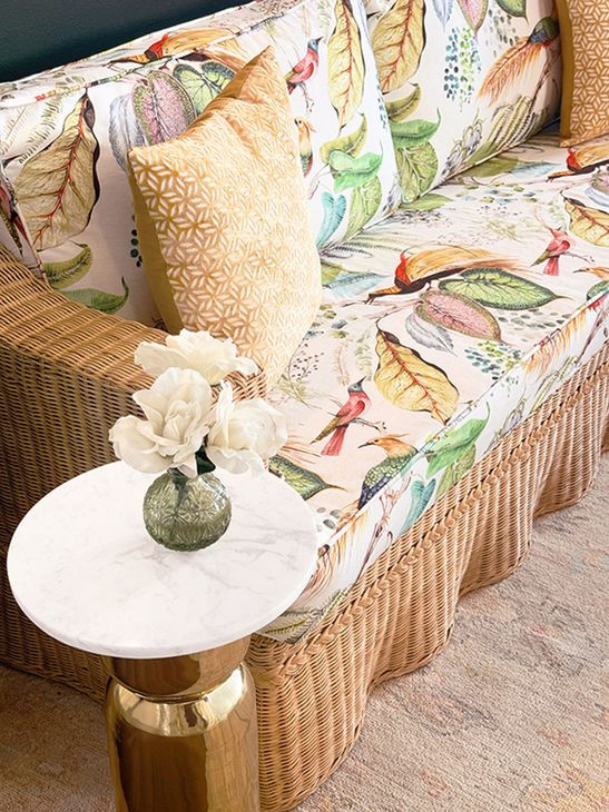 Alina Gold and White Round Marble Top Side Table