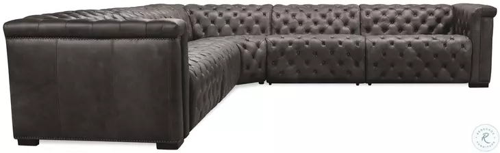 Savion Grandier Bellagio Gravel Leather 5 Piece Power Reclining Sectional With Power Headrest