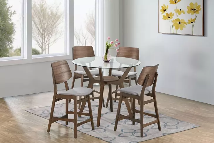 Oscar Walnut Round Glass Counter Height Room Set
