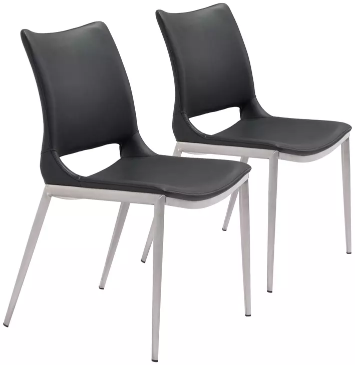 Ace Black And Brushed Stainless Steel Dining Chair Set Of 2