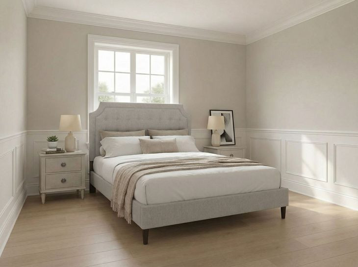 Zest Light Gray and Black King Upholstered Panel Bed with Welt Trim