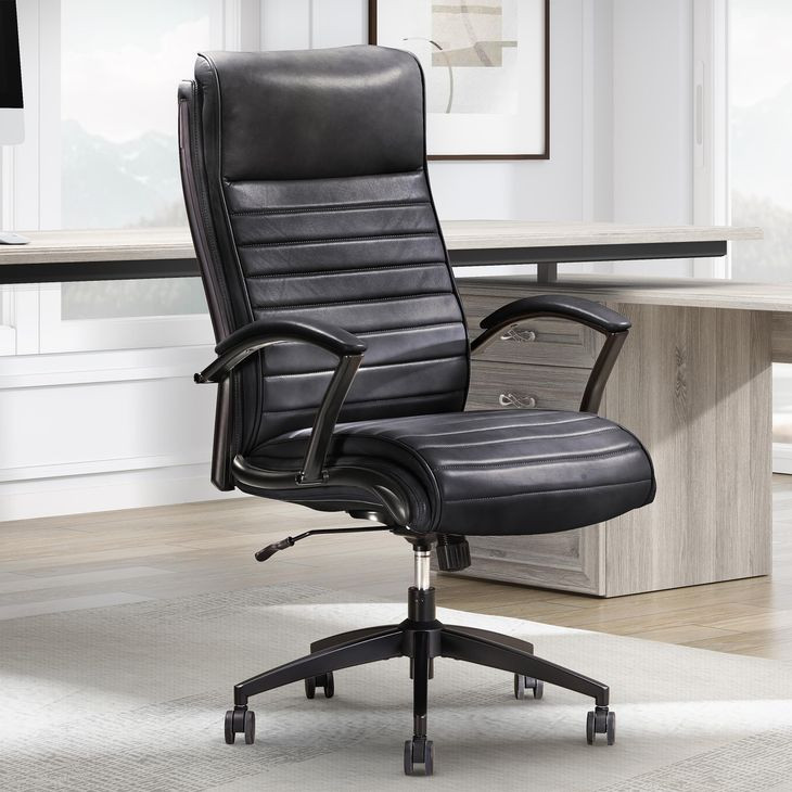 DC-370 Smooth Black Leather Desk Chair