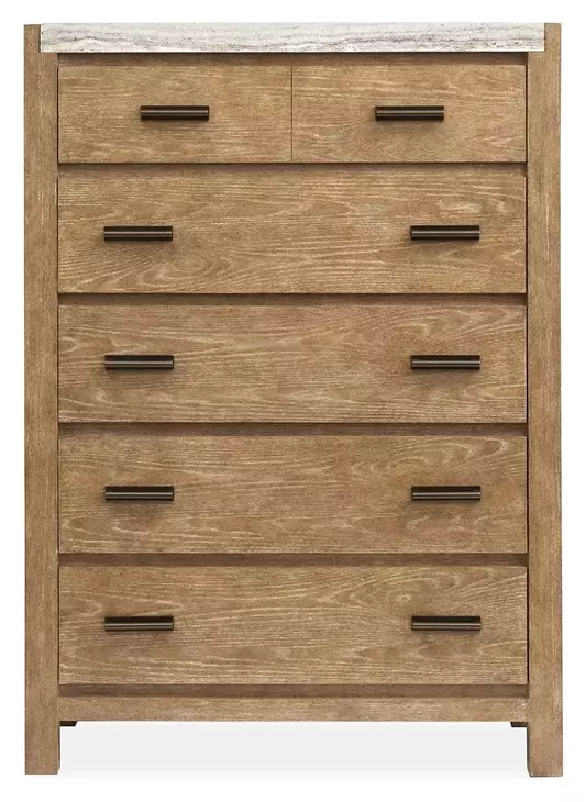 Plum Creek Sierra Brown and White 5 Drawer Marble Top Chest