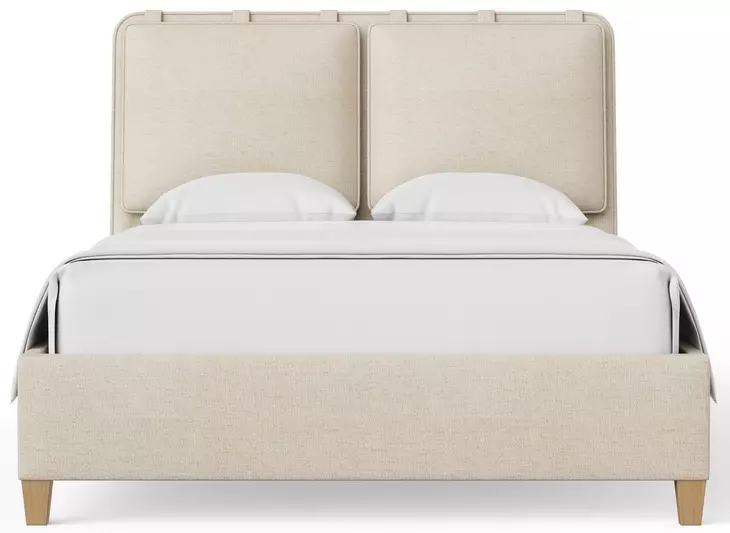 Pure Maple Syrup and Sandstone Performance Fabric Queen Upholstered Panel Bed