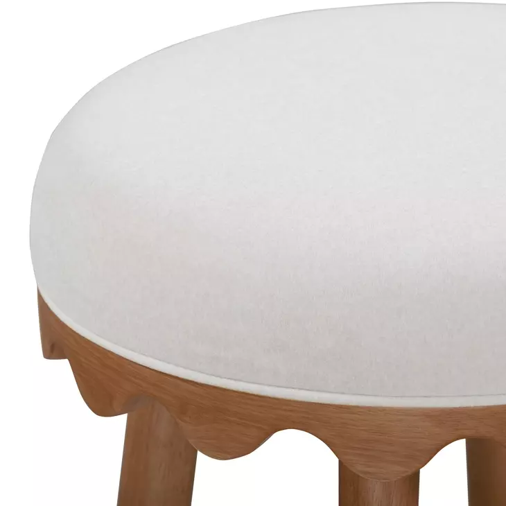 Oodle Cream and Light Walnut Performance Vegan Mohair Upholstered Counter Height Stool