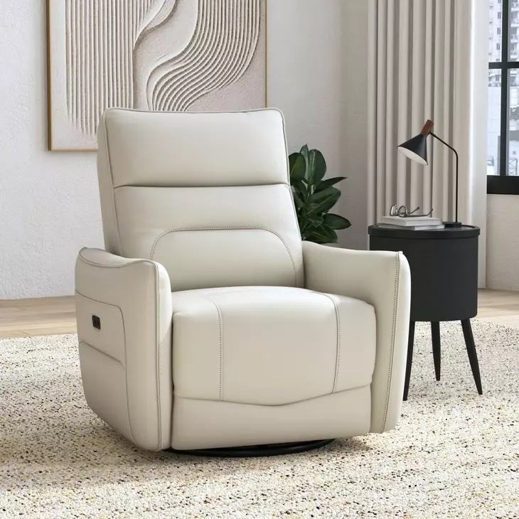 Rodger Del Mar Cream Leather Swivel Glider Power Recliner with USB Charging