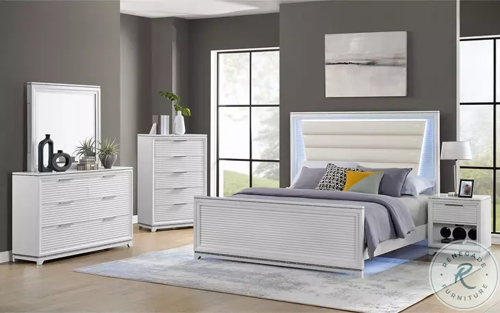 Xena White Queen Upholstered Panel Bed