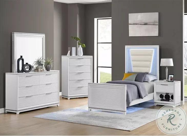 Xena White Twin Upholstered Panel Bed