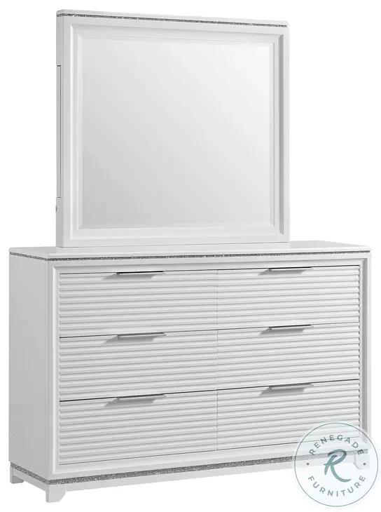 Xena White 6 Drawer Dresser And Mirror With LED Light