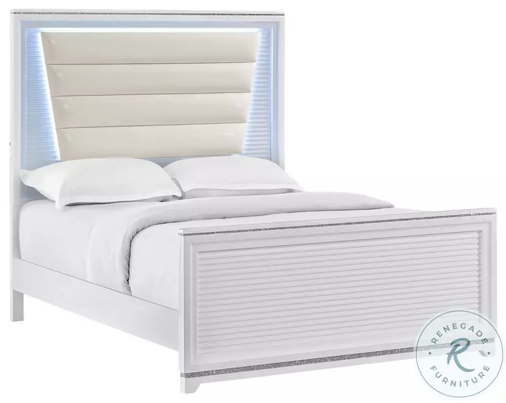 Xena White Queen Upholstered Panel Bed