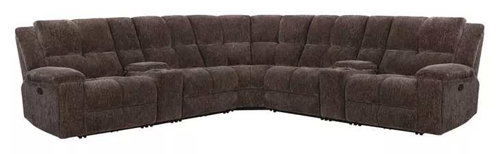 Bronco Plush Umber 7 Piece Modular Reclining Sectional with Console and USB Charging