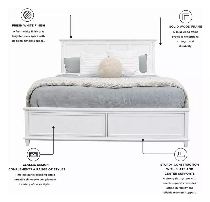 Coastal Point Fresh White Finish and Soft Grey Glaze King Panel Bed