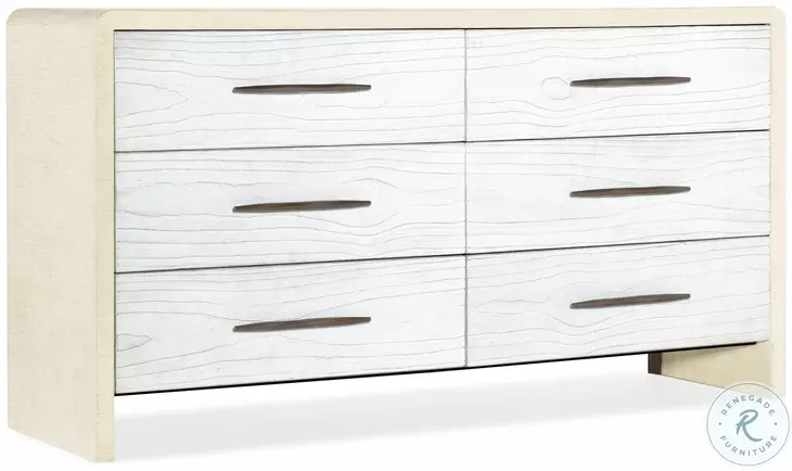 Cascade Lacquered Burlap And Soft Taupe Six Drawer Dresser