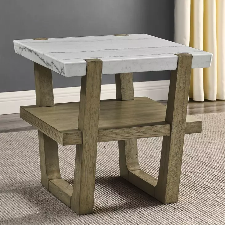 Perth White Square Marble Top End Table