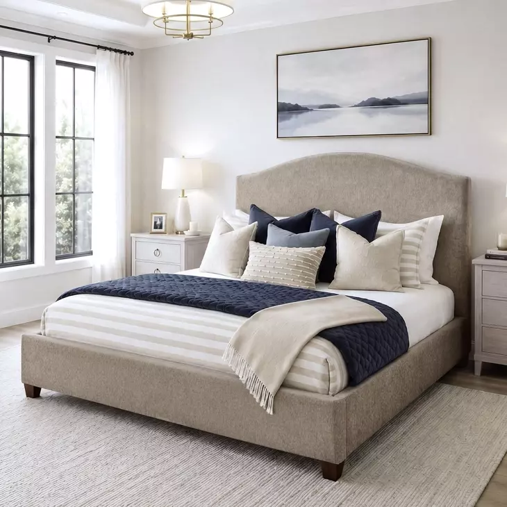 Gina Rosemont Stone and Espresso Queen Upholstered Panel Bed From ...