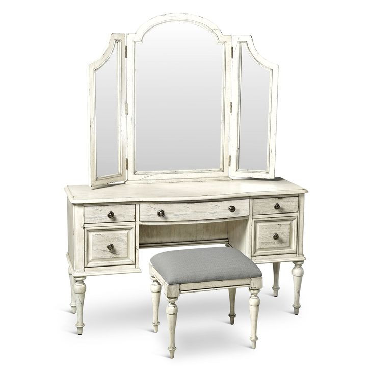 Highland White Bedroom Vanity with Mirror and Bench